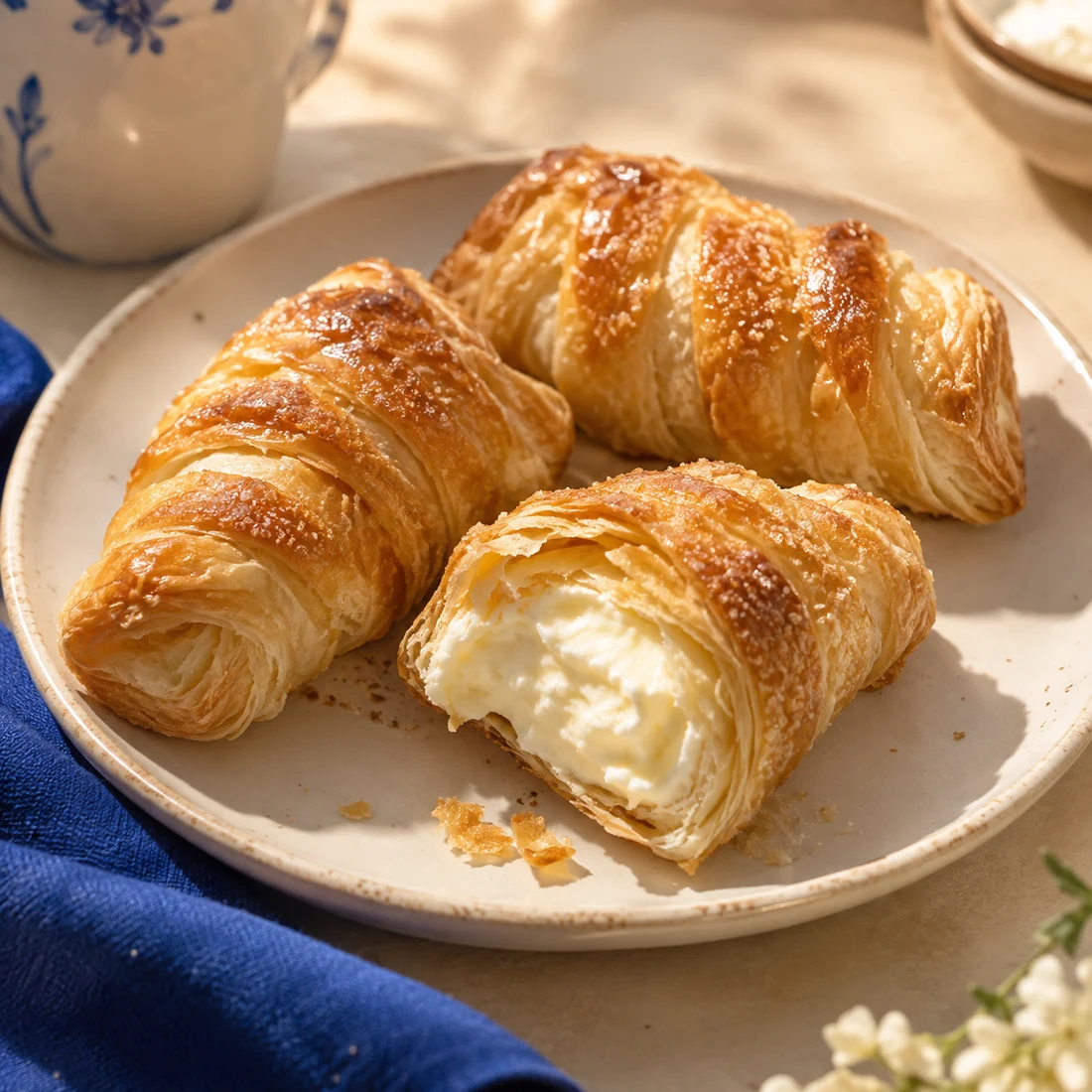 Illustrative flaky quesitos pastries with a creamy cheese center